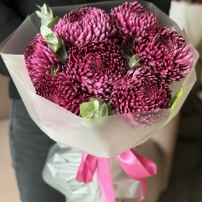 Букет "Виноградный" из 7 хризантем Бигоуди в Хотьково