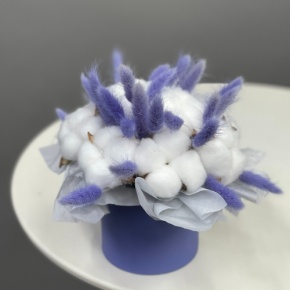 Композиция в шляпной коробке мини из хлопка и лагуруса в Хотьково