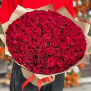Букет 101 красная роза Кения (50 см) в Хотьково