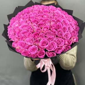 Букет 101 розовой розы Кения (40 см) в Хотьково