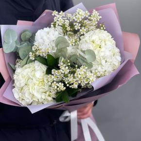 Букет "Суприм" из гортензий и хамелациума в Хотьково