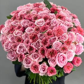 Нежный букет из 101 розы Риджентс парк и Аваланж микс  (70 см) в Хотьково