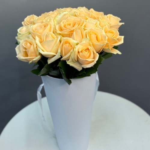 25 кремовых роз в конусе в Хотьково