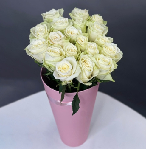 19 белых роз Кения в конусе в Хотьково